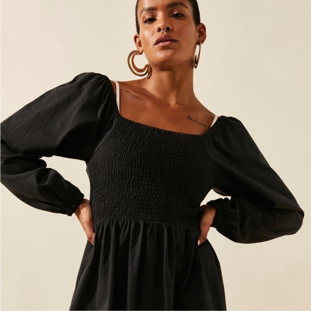 Free People Beach Colette Convertible Smocked Mini Dress Black boho cottage - Picture 5 of 16